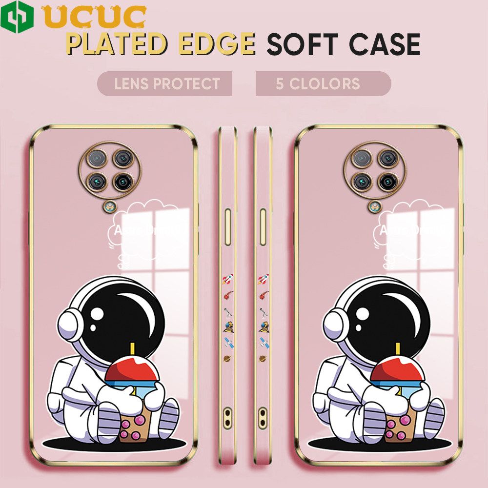 UCUC for Redmi K30 Pro / Xiaomi Poco F2 Pro / Pocophone F2 Pro / K30 Pro ZooM Back Cover + Free Lanyard Cute Astronaut Luxury 6D Plating Case Side Pattern Soft Silicone Square Phone Cases