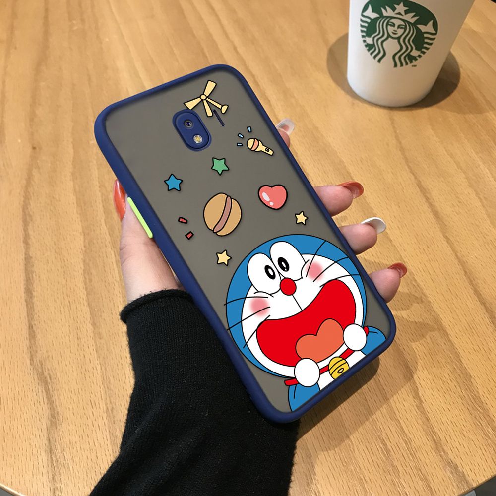 UCUC for Samsung Galaxy J4 2018 Back Cover Laugh Doraemon Frosted Transparent Hard Phone Case Thin Shockproof Full Cover Camera Protect Case