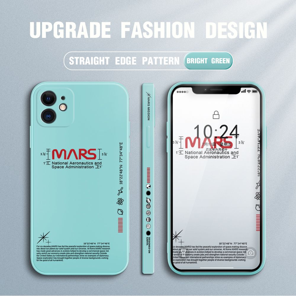 Jizetin for iPhone 12 Case New NASA Design Side Design Phone Case Square Edge Pattern Liquid Silicone Cases Full Cover Camera Soft Protection Case