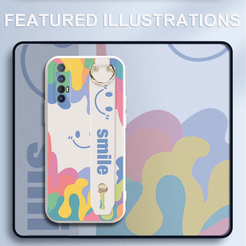 UCUC for OPPO Reno3 Pro 5G Wrist Strap Case INS Style Soft Candy Color Splash Ink Cover Ultra Thin Anti Fall Liquid Silicone Phone Case