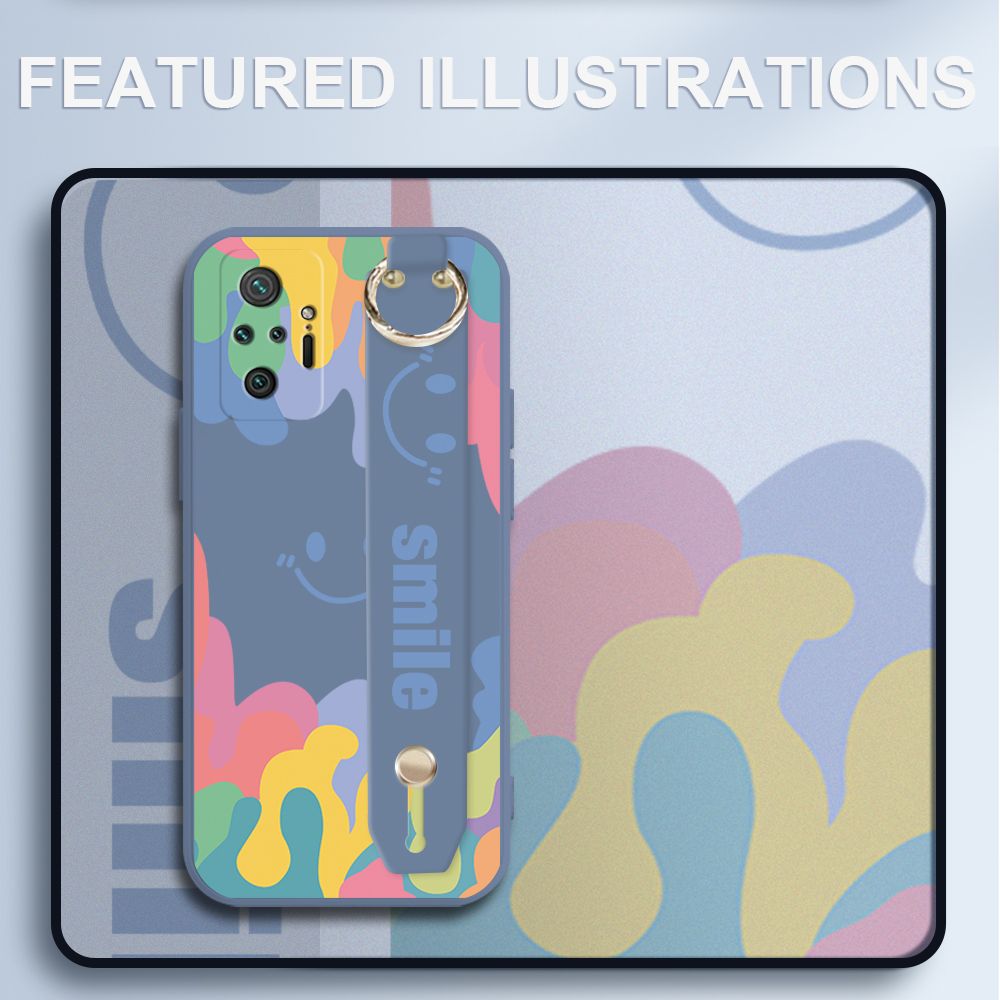 UCUC for Xiaomi Redmi Note 10 Pro Wrist Strap Case INS Style Soft Candy Color Splash Ink Cover Ultra Thin Anti Fall Liquid Silicone Phone Case