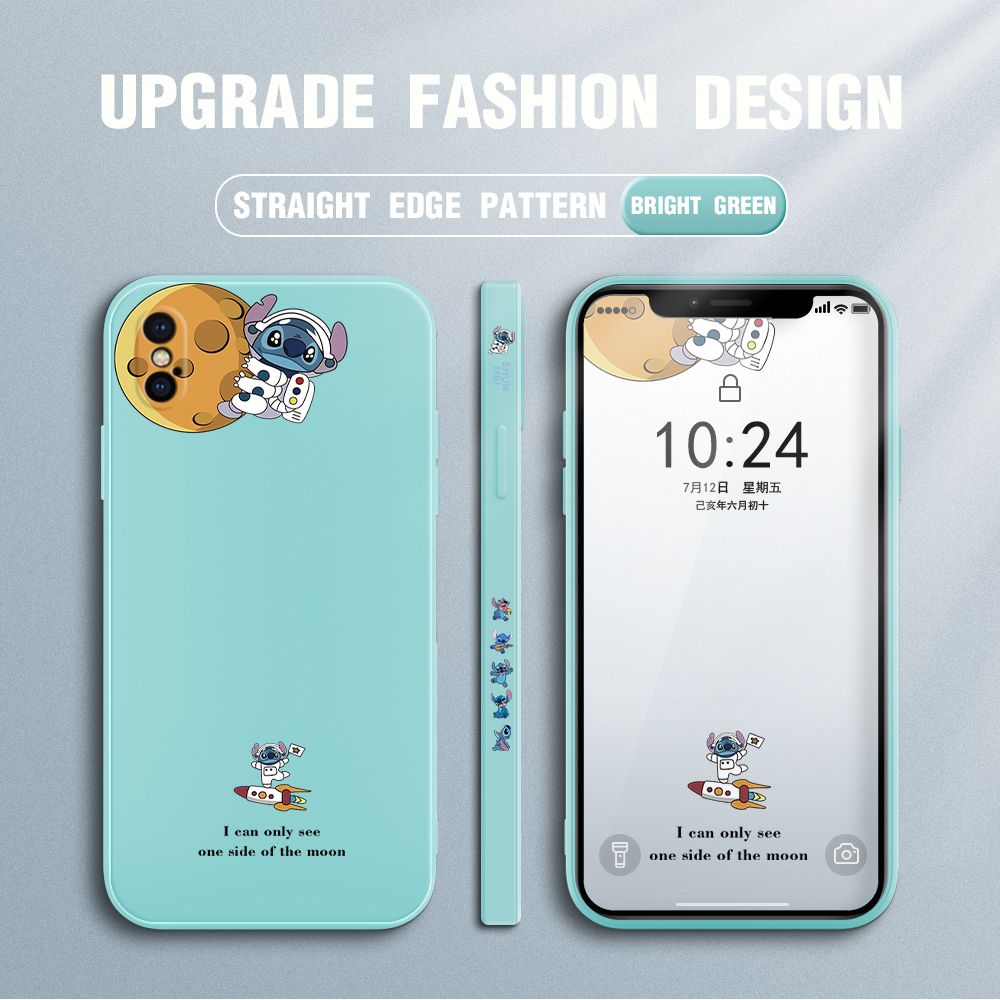 Jizetin for iPhone XS Case Side Design Phone Cover  Astronaut Stitch Cover Square Edge Pattern Liquid Silicone Trend Case