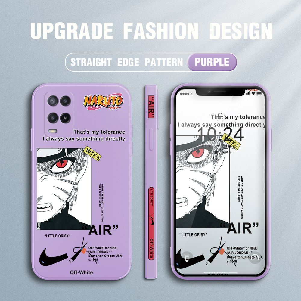 Jizetin for OPPO A54 / A54 2021 Case Side Design Phone Cover Anime Uzumaki Naruto Cover Square Edge Pattern Liquid Silicone Trend Case