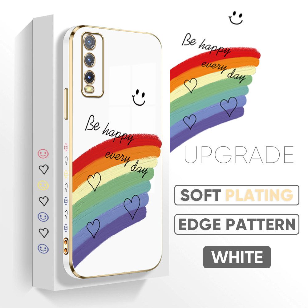 TA for VIVO Y12A Y20 Y20i Y20S Y12S Y20 2021 Y20S G Back Cover + Free Lanyard Rainbow Doodle Luxury 6D Plating Case Side Pattern Soft Silicone Square Phone Cases