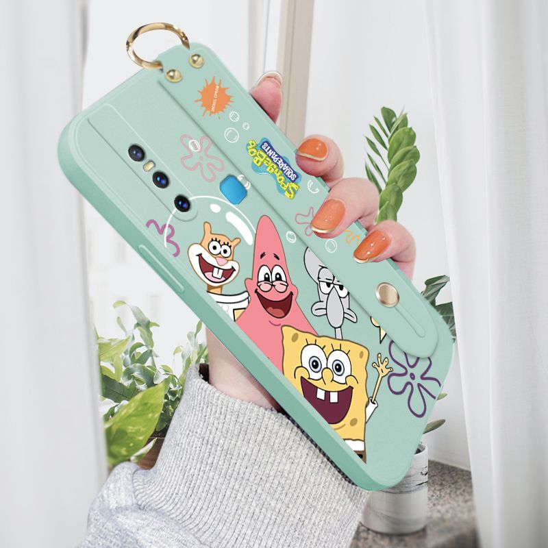 Jizetin for Vivo V15 Wrist Strap Case Funny Cartoon Sea Creatures Cover Ultra Thin Anti Fall Liquid Silicone Phone Case