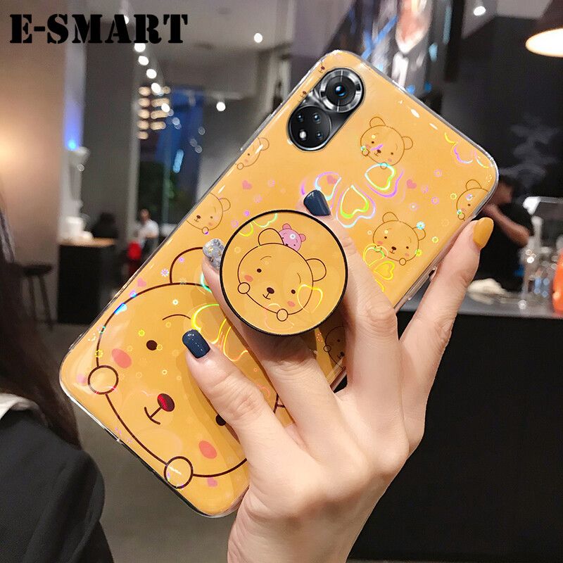 Phone case Huawei P50 Back Cover Cute Cartoon Bear Cases Soft Silicone Bracket Holder stand case Colorful Cherry Blossoms For Huawei P50 Case