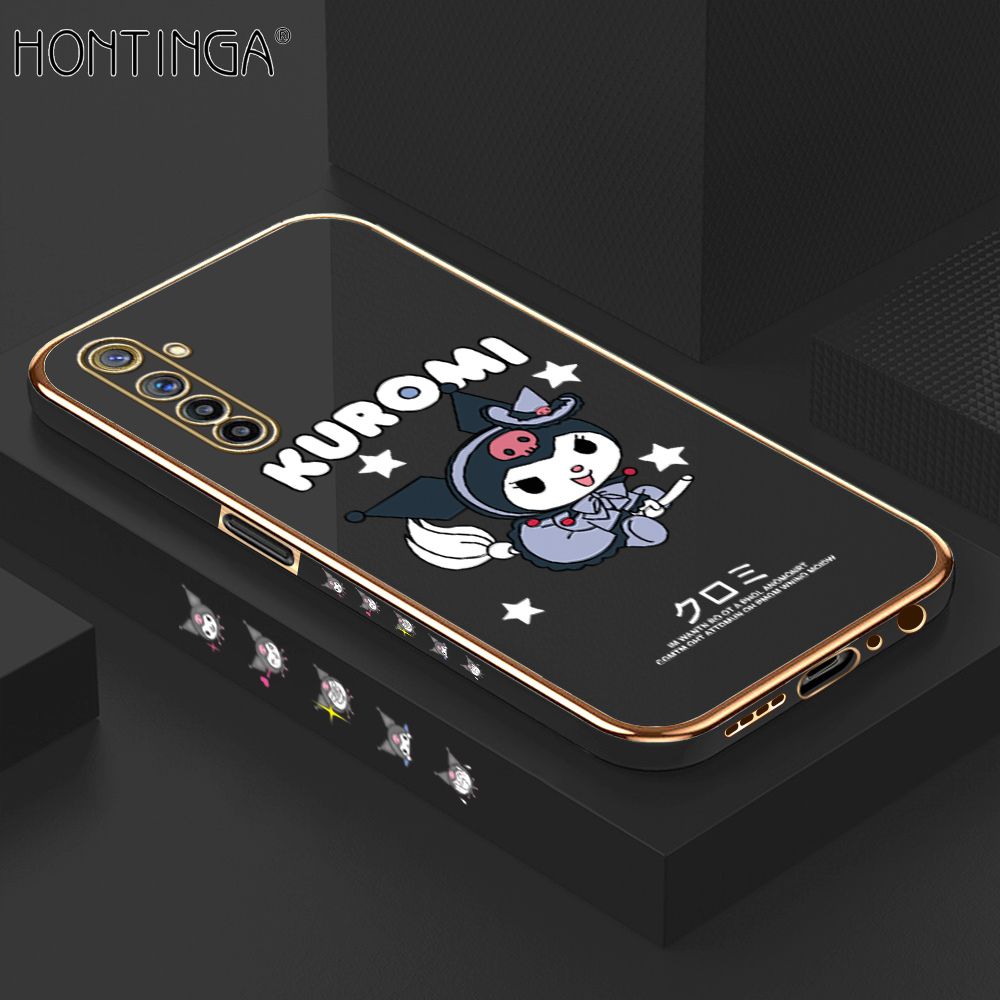 Hontinga for Realme 6 Pro Case Luxury 6D Plating Cartoon Little Witch Side Pattern Soft Back Cover Silicone Square Phone Cases