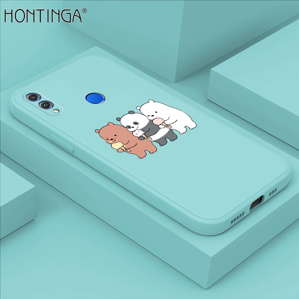 Hontinga for Honor 8X Case Cute Cartoon Bear  Phone Case Soft Square Edge Silicone Cases Full Lens Cover Shockproof Protection Cover