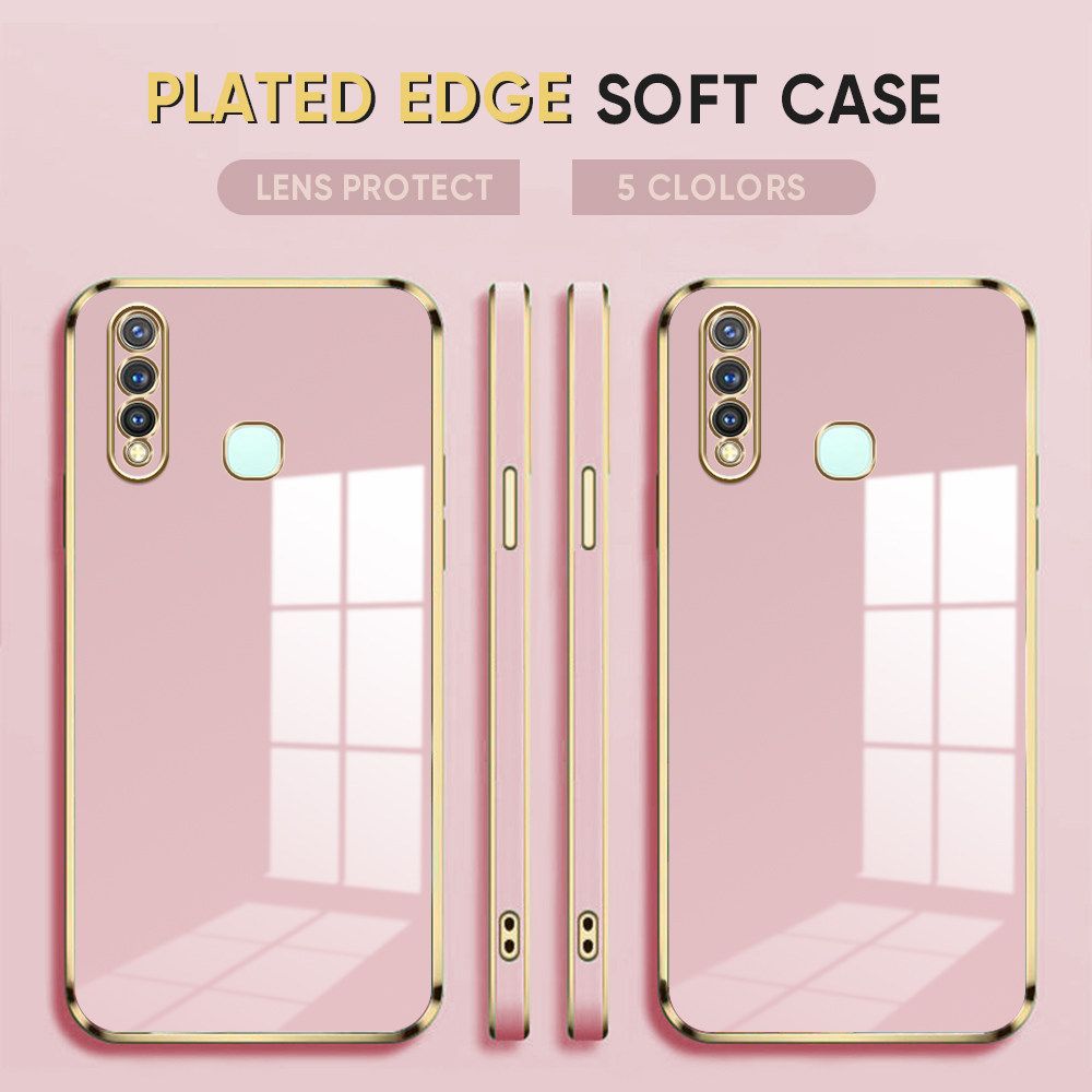 Luxury 6D Plating Case for Vivo Y19 Soft Silicone Square Frame Back Cover Shiny Bling Phone Cases