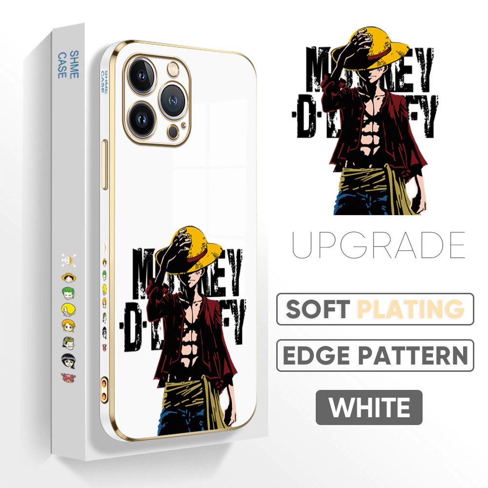 TA for iPhone 13 Pro Max Back Cover + Free Lanyard Handsome Luffy Luxury 6D Plating Case Side Pattern Soft Silicone Square Phone Cases