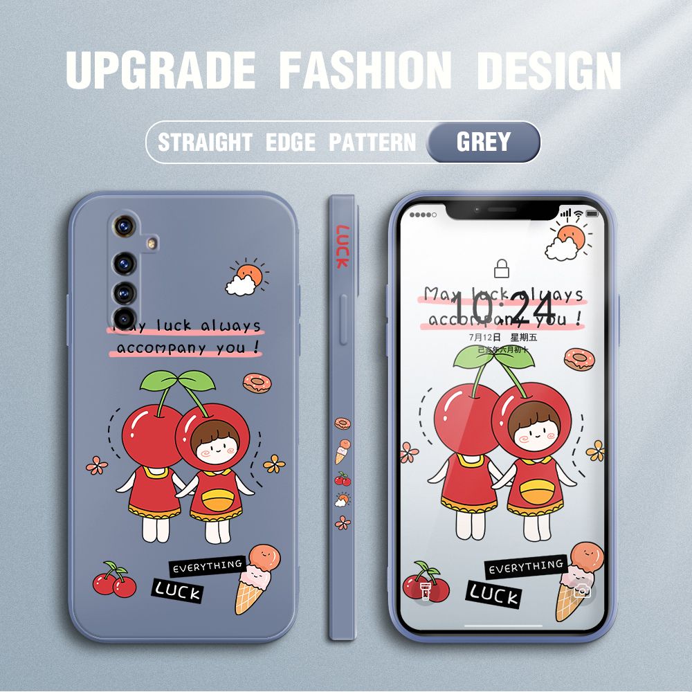 Jizetin for Realme X50 Pro 5G Case Fashion Cherry Girl Design Side Design Phone Case Square Edge Pattern Liquid Silicone Cases Full Cover Camera Shockproof Protective Case