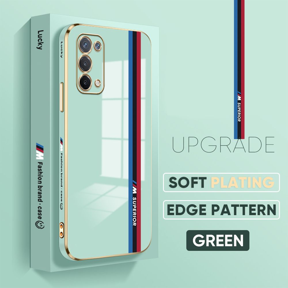 Jizetin (Free Lanyard) OPPO A74 5G Back Cover Car Track Luxury 6D Plating Case Side Pattern Soft Silicone Square Mobile Phone Cases