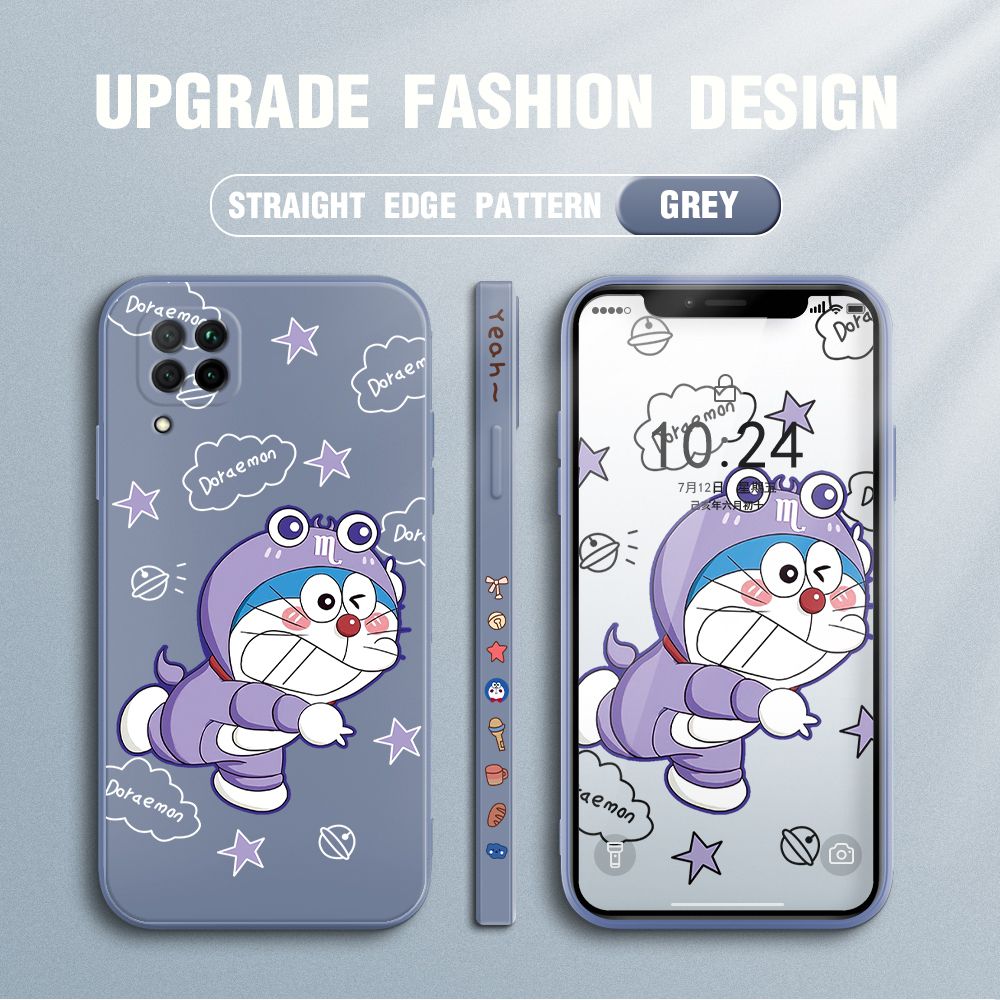 Jizetin for Huawei Nova 7i Case Cute Cartoon Purple Doraemon Anime Side Design Phone Case Ultra Soft Edge Pattern Liquid Silicone Phone Cases