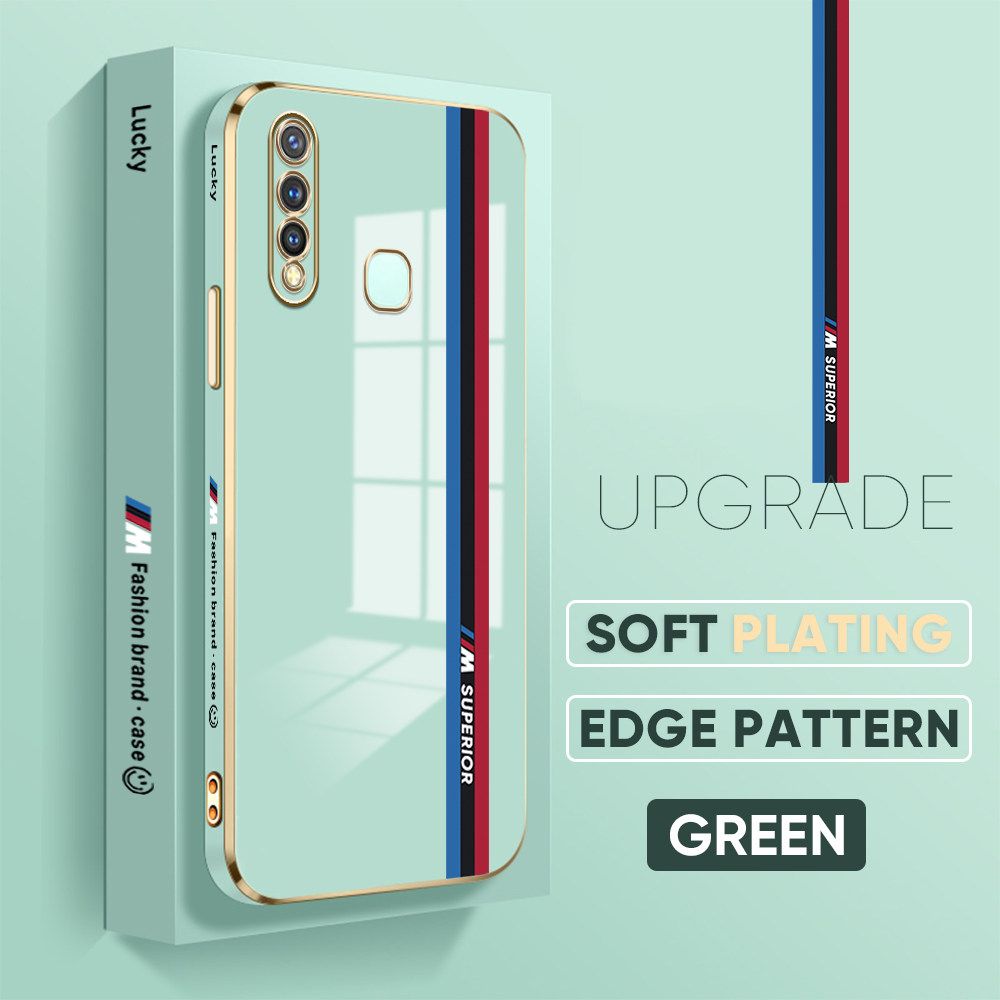 TA for Vivo Y19 Back Cover + Free Lanyard Track Sign Luxury 6D Plating Case Side Pattern Soft Silicone Square Phone Cases