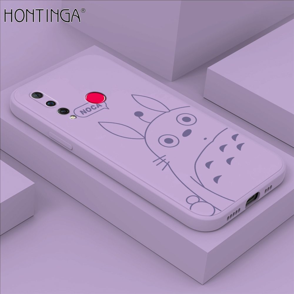 Hontinga for Huawei Nova 4 Case Cartoon Cute Totoro Pattern Back Cover Soft Square Edge Liquid Silicone Phone Cases