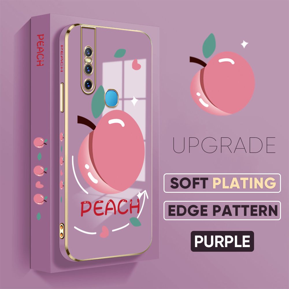 TA for Vivo V15 1819 Back Cover Shiny Peach Luxury 6D Plating Case Side Pattern Soft Silicone Square Phone Case