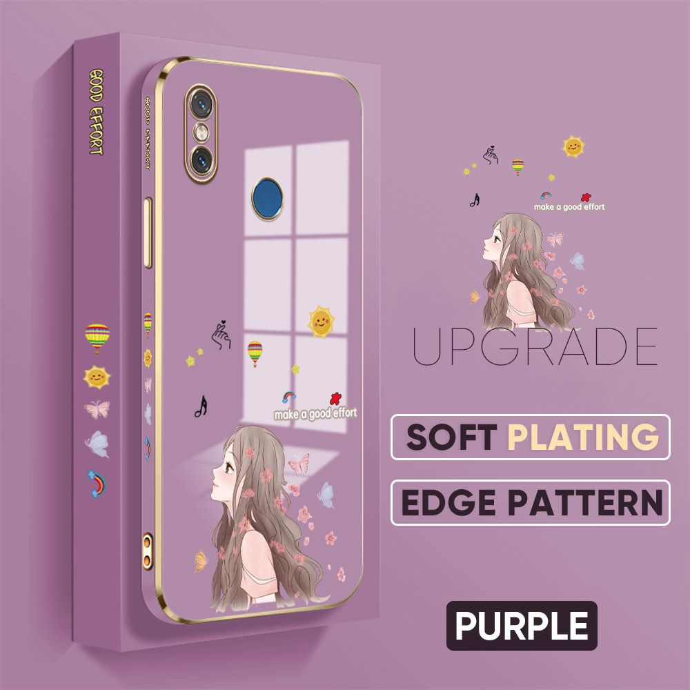 TA for Xiaomi 8 Back Cover + Free Lanyard Charming Girl Luxury 6D Plating Case Side Pattern Soft Silicone Square Phone Cases