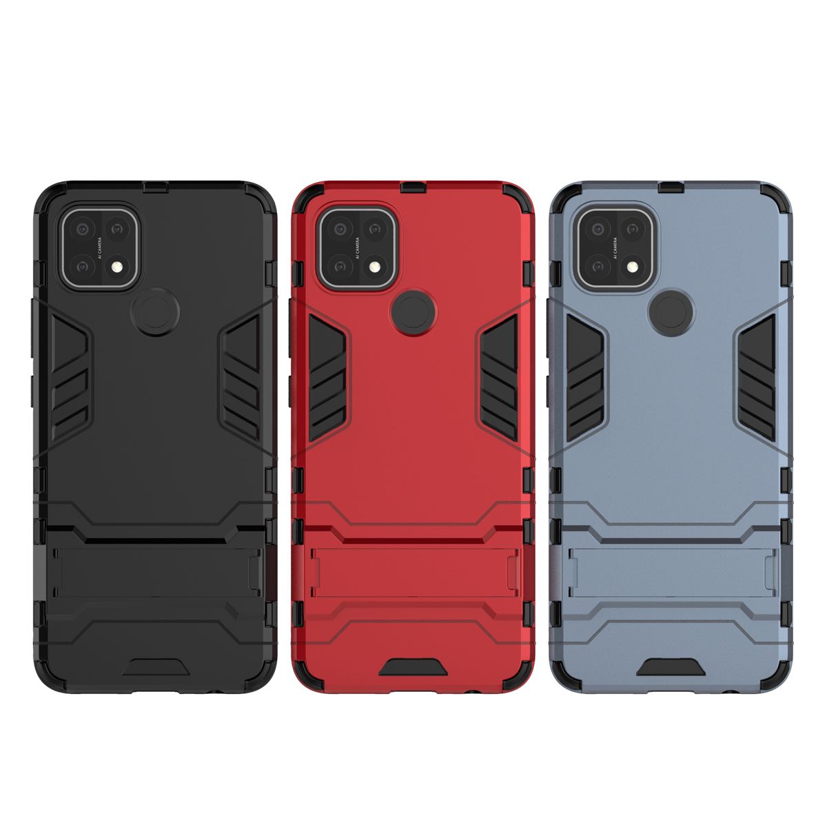 For Oppo A15/A15s Iron Man Stand Cover Hard Armor and Soft Silicone TPU Frame Phone Case