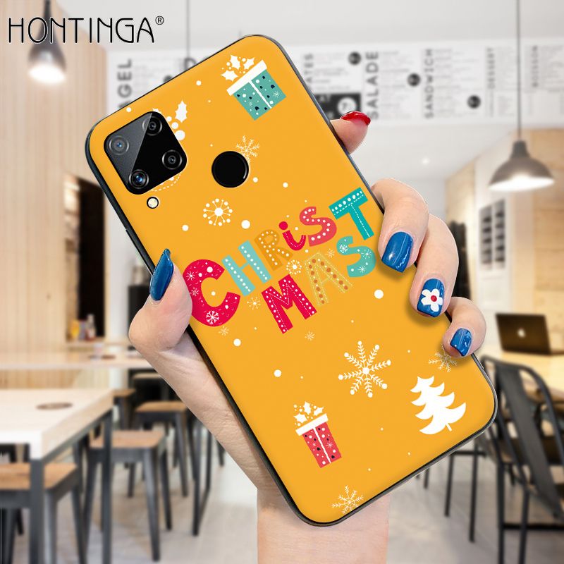 Hontinga for Realme C15 Case Merry Christmas Gifts for Girls Boys Phone Cover Shockproof Soft Silicone TPU Cases