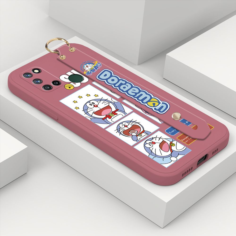 ZeroQiQi for Realme 7I Wrist Strap Case Cute Cute Cartoon Blue Cat Daily Life Cover Square Edge Liquid Silicone Creative Phone Protective Cases