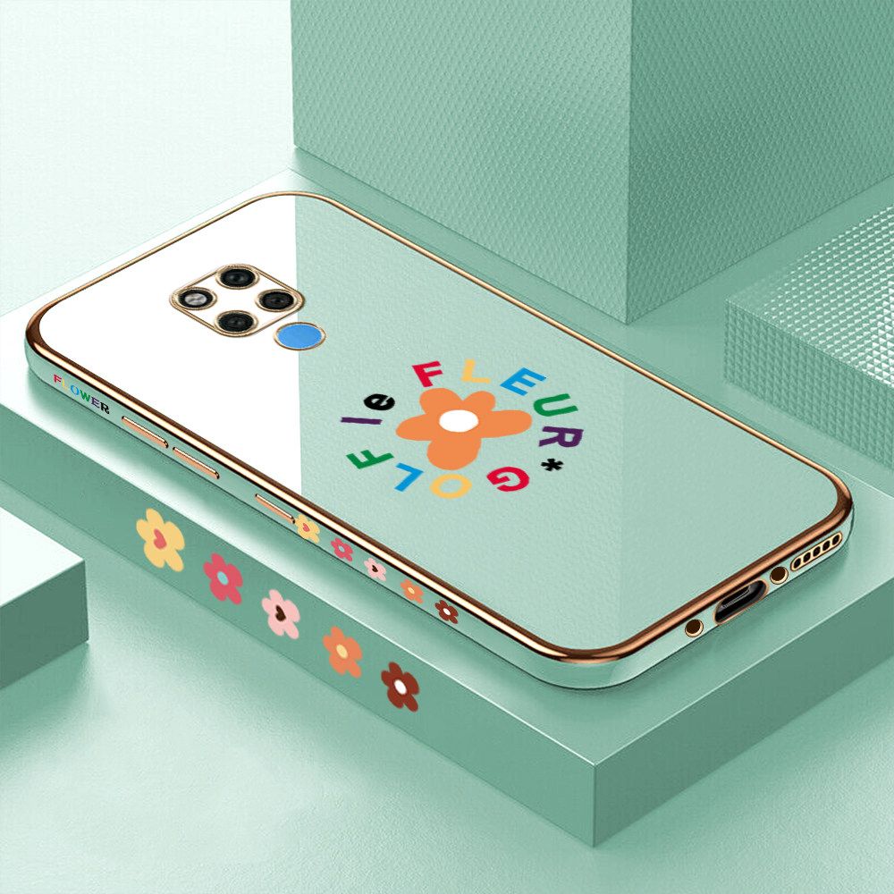 Luxury 6D Plating Case for Huawei Mate 20 X Cartoon Flower Side Pattern Back Cover Soft Silicone Square Frame Shiny Bling Phone Cases + Free Lanyard