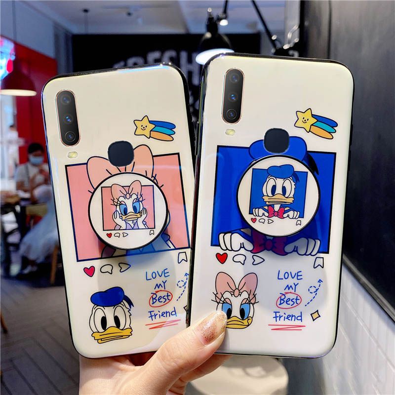 Phone Case Vivo Y17 Back Cover Cute Donald and Daisy Phone Cases Soft Silicone Bracket Holder Case for Vivo Y17 Case