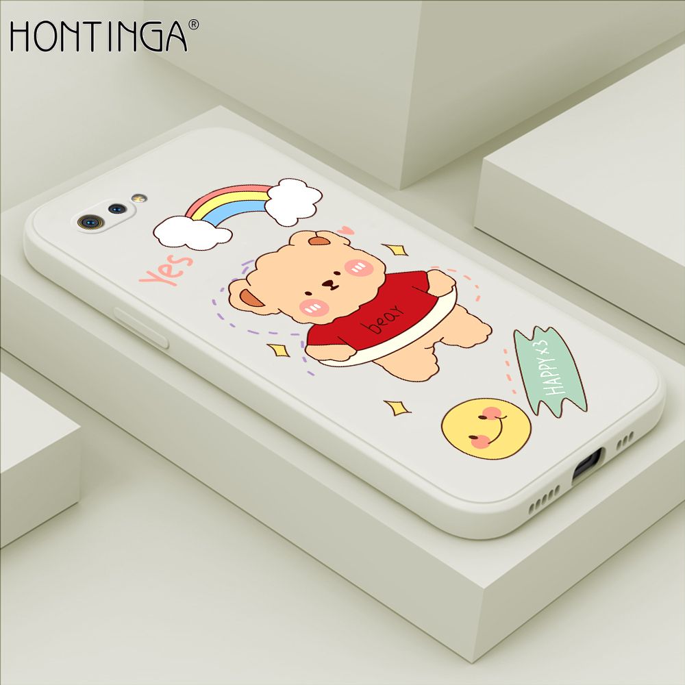 Hontinga for Realme C2 Case Lovely Cartoon Bear Phone Case Phone Case Soft Square Edge Silicone Cases Full Lens Cover Shockproof Protection Cover