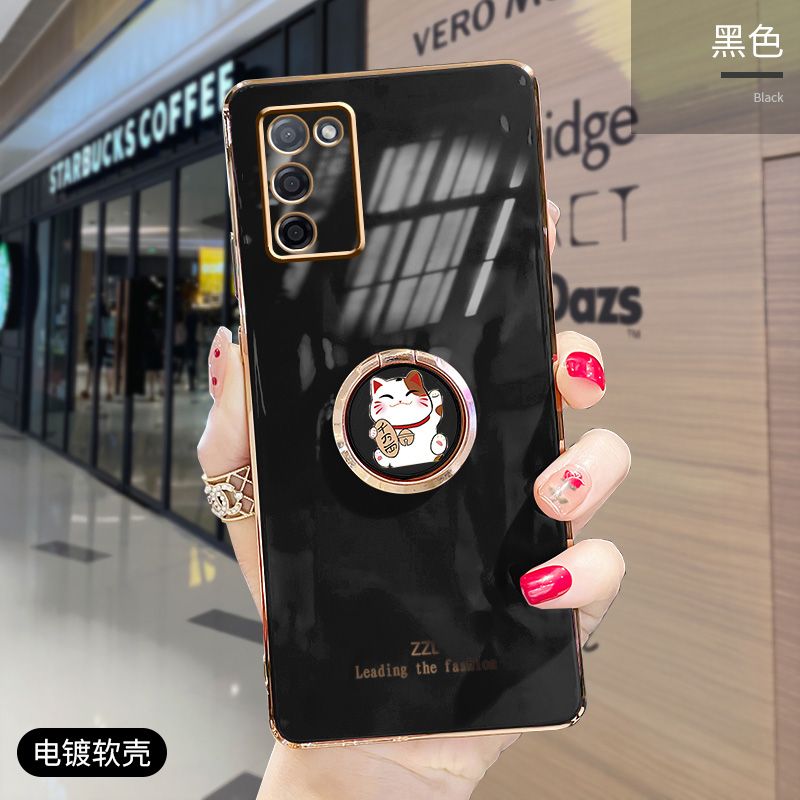 For Samsung Galaxy S20 Cover + Ring Holder Stand Shiny Plating Square Bumper Phone Case Lens Protection Soft Silicone Shockproof Protective Back Cover