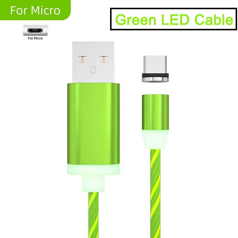 2M Long LED Streamer Magnetic USB C Cable Micro USB Magnetic Cable Android Charging Wire USB Cable Charge Luminous