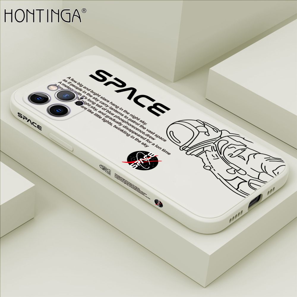 Hontinga for iPhone 12 Pro Max Back Cover Cool Astronaut Pattern Case Soft Square Edge Liquid Silicone Phone Cases