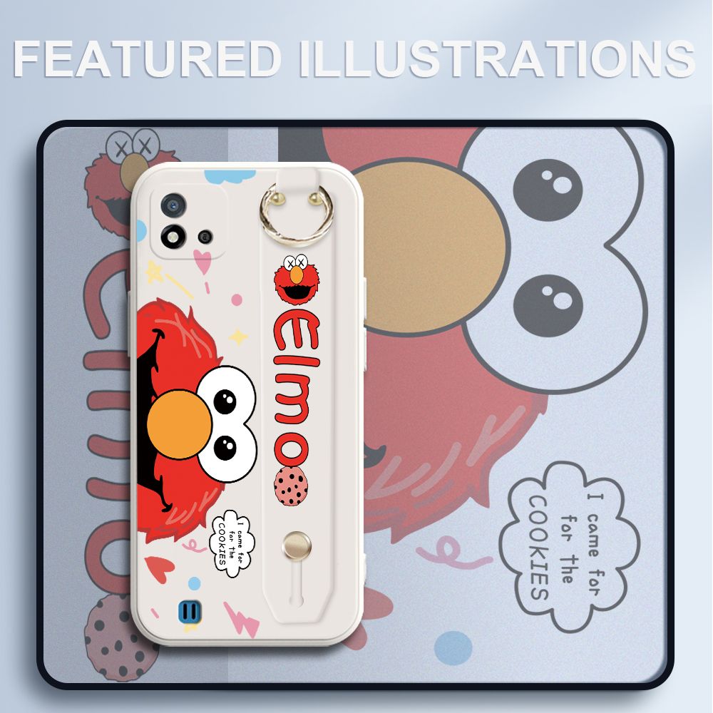 UCUC for Realme C20 Wrist Strap Case Creative Cartoon Red Haired Monster Cover Ultra Thin Anti Fall Liquid Silicone Phone Case