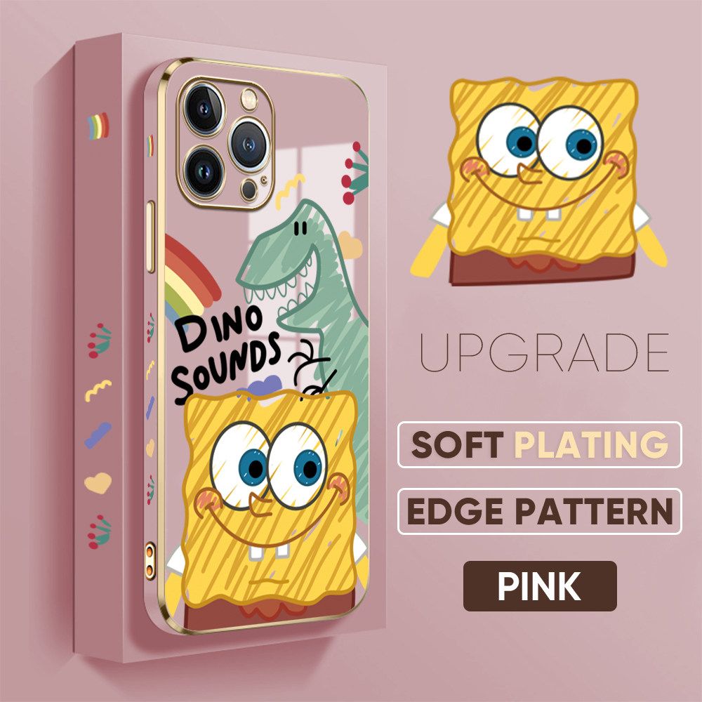 TA for iPhone 13 Pro Back Cover + Free Lanyard Sponge Dinosaur Luxury 6D Plating Case Side Pattern Soft Silicone Square Phone Cases