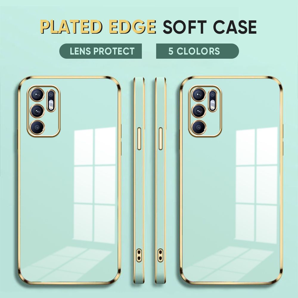 Luxury 6D Plating Case for OPPO Reno6 4G Back Cover Soft Silicone Square Frame Shiny Bling Phone Cases