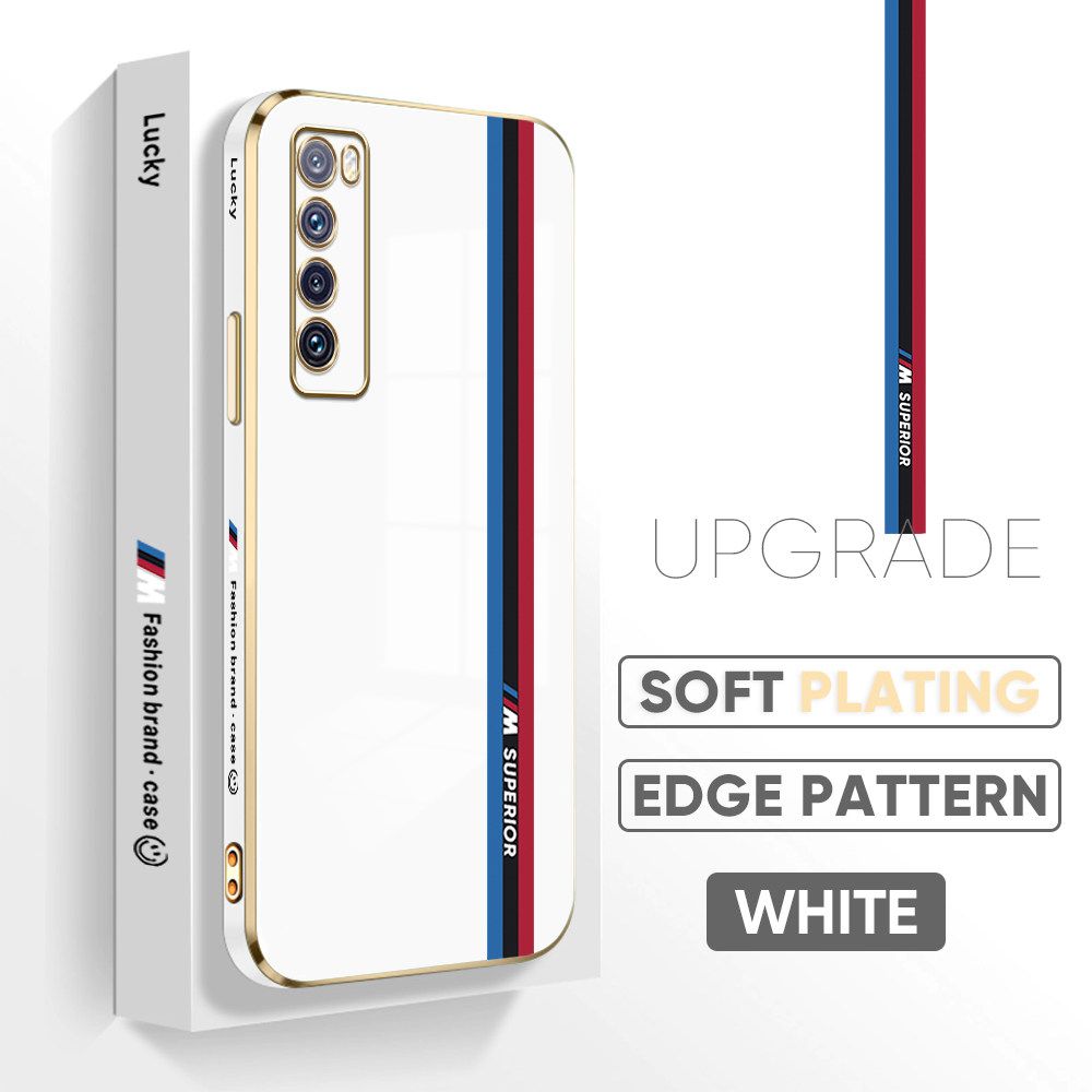 Jizetin (Free Lanyard) Huawei Nova 7 Back Cover Car Track Luxury 6D Plating Case Side Pattern Soft Silicone Square Mobile Phone Cases
