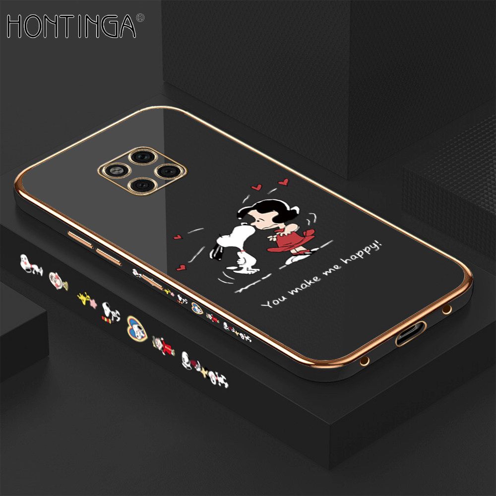 Hontinga for Huawei Mate 20 Pro Case Luxury 6D Plating Soft Casing Silicone Square Frame Phone Cases Shiny Bling Side Print Happy Puppy and Girl Phone Cover