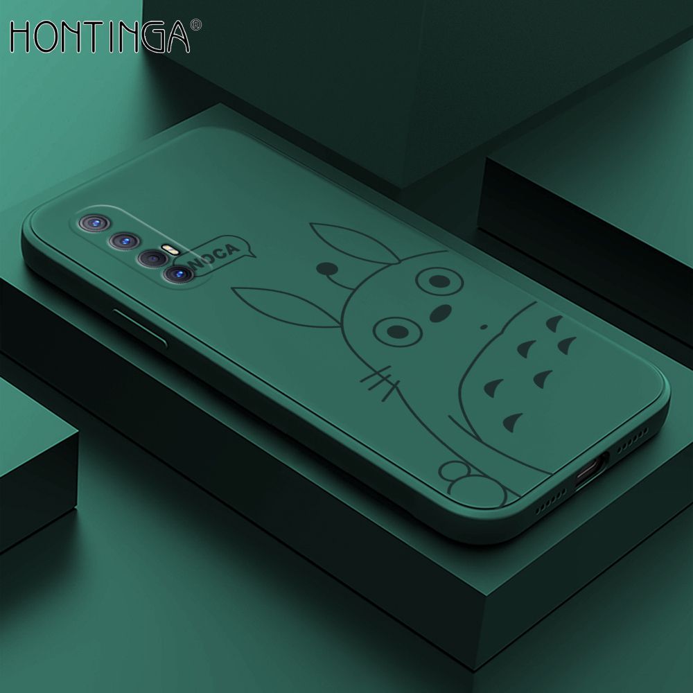 Hontinga for OPPO Reno 3 Pro 5G Case Cartoon Cute Totoro Pattern Back Cover Soft Square Edge Liquid Silicone Phone Cases