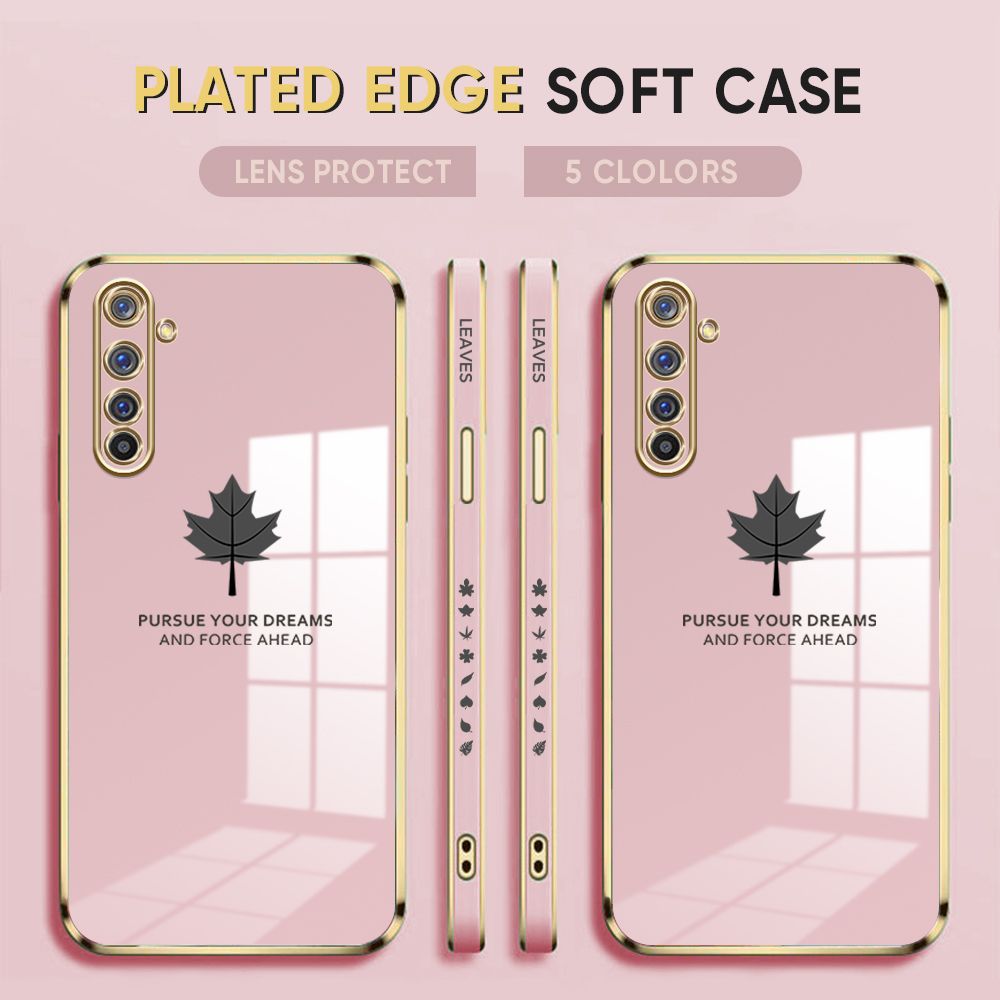 Luxury 6D Plating Case for Realme 6 Pro Back Cover Maple Leaf Side Pattern Soft Silicone Square Phone Cases