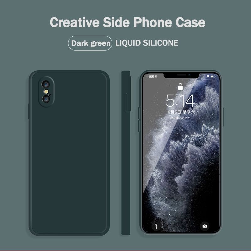 Lenuo Luxury Square Liquid Silicone Phone Case For iPhone X / Xs Thin Soft Back Cover Candy Casing