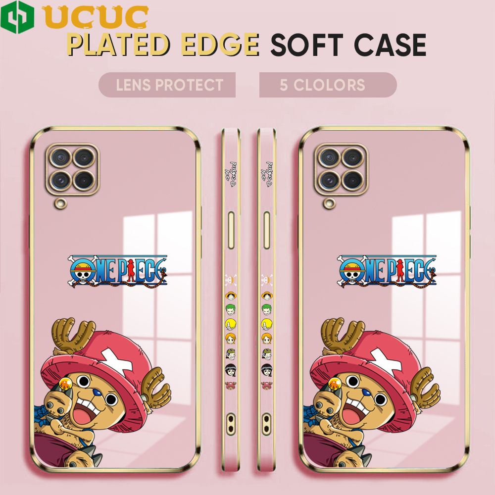 UCUC for Samsung Galaxy M62 Cover Blue Wave Ball Chopper Luxury 6D Plating Soft Casing Silicone Square Frame Phone Case Shiny Bling Back Cover + Free Lanyard