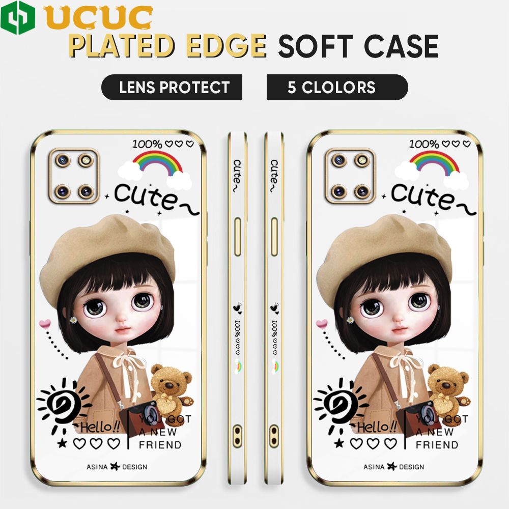 UCUC for Samsung Galaxy Note 10 Lite Back Cover + Free Lanyard Sunshine Girl Luxury 6D Plating Case Side Pattern Soft Silicone Square Phone Cases