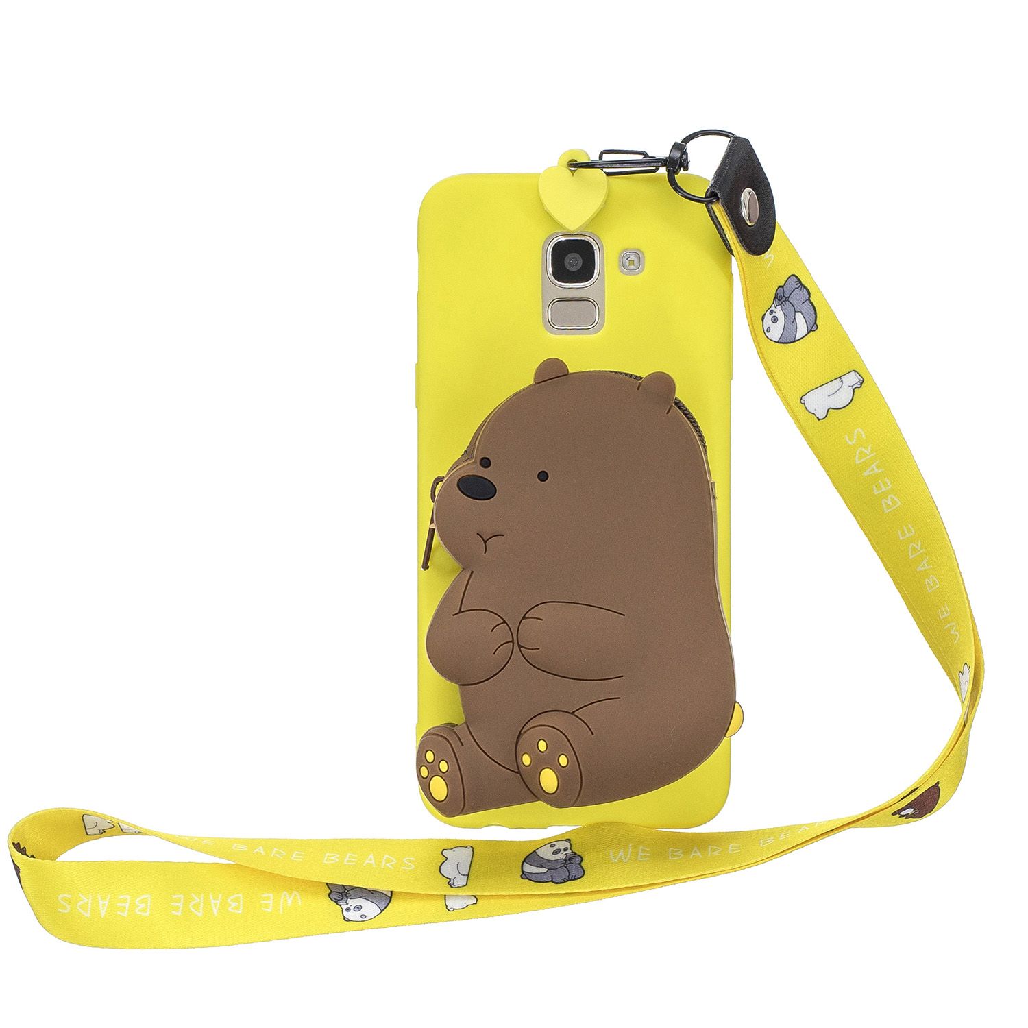 For  J4 2018 J6 2018 J4 plus J6 plus Full Protective PU Mobile Phone Cover with Cartoon l Shape Coin Purse +Cartoon Hanging Lanyard