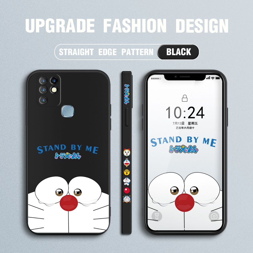 Jizetin for Infinix Hot 10 Case New Cartoon Stand by Me Doraemon Anime Side Design Phone Cover Liquid Silicone Cases