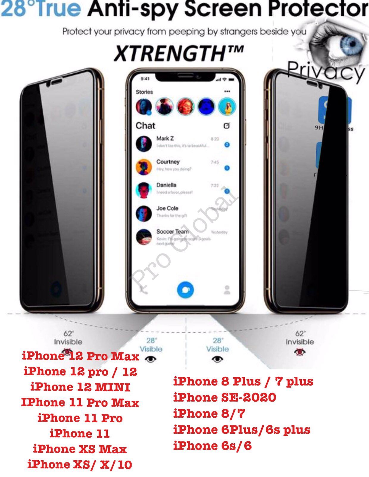 PREMIUM PRIVACY Tempered Glass Screen Protector for IPHONE 6 / 6S/ 6 PLUS/ 7/ 7 PLUS/ 8/ 8 PLUS/ X/ XS/ XS MAX/ XR/ 11/ 11PRO/ 11PRO MAX / 12 / 12 mini / 12 pro / 12 pro max