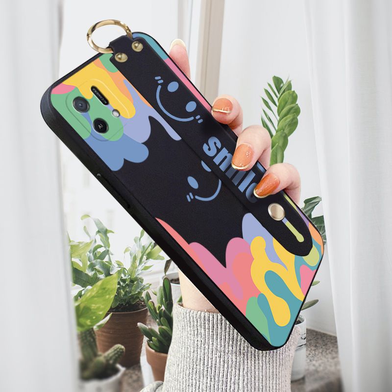 Jizetin for OPPO A16K / A16e Back Cover Cartoon Dreamlike Smile Wrist Strap Phone Case Candy Color shock proof Protective Phone Cases