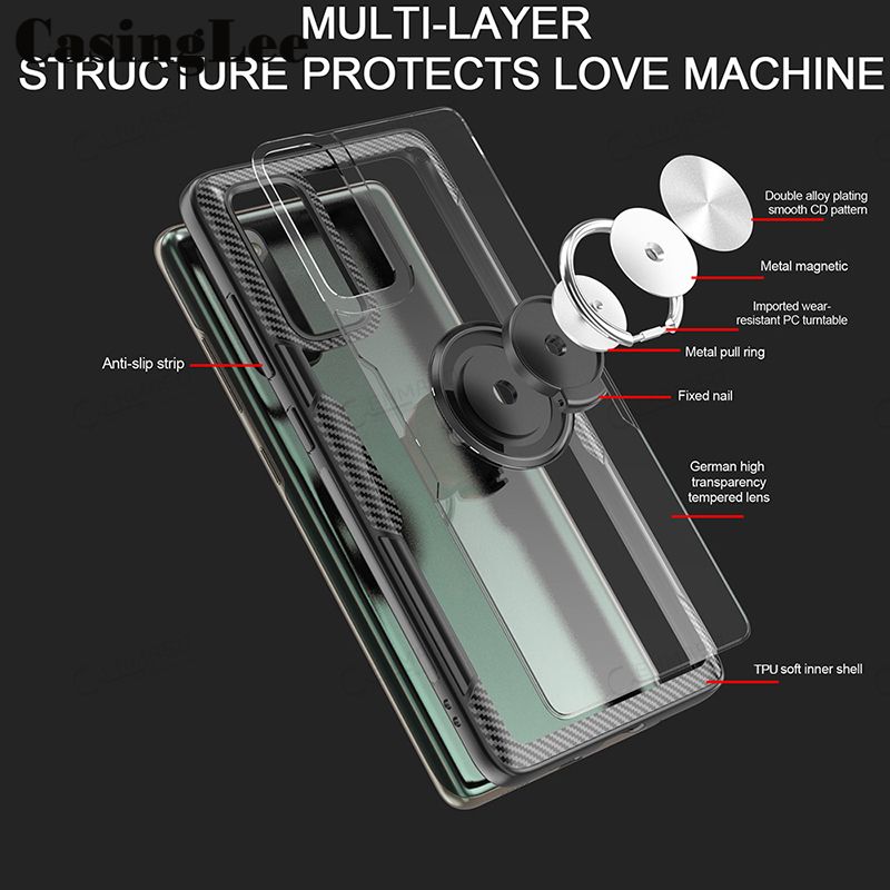 For Galaxy S21 Hard Case with Ring Magnetic Ring Transparent Shockproof Protective Back Cover for Samsung Galaxy S21 Car Navigation Back Cover