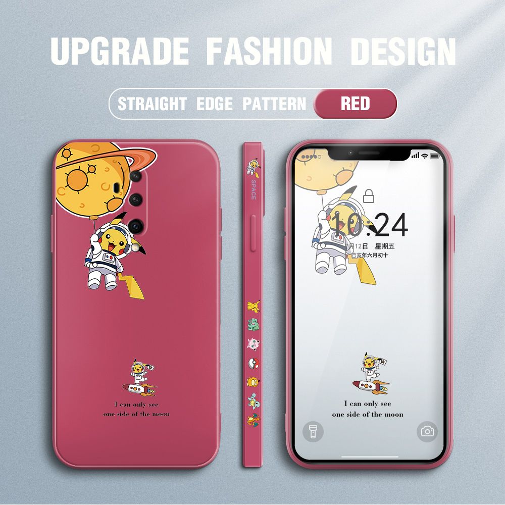 Jizetin for OnePlus 7T Pro Case Side Design Phone Cover Cute Astronaut Pikachu Cover Square Edge Pattern Liquid Silicone Trend Case