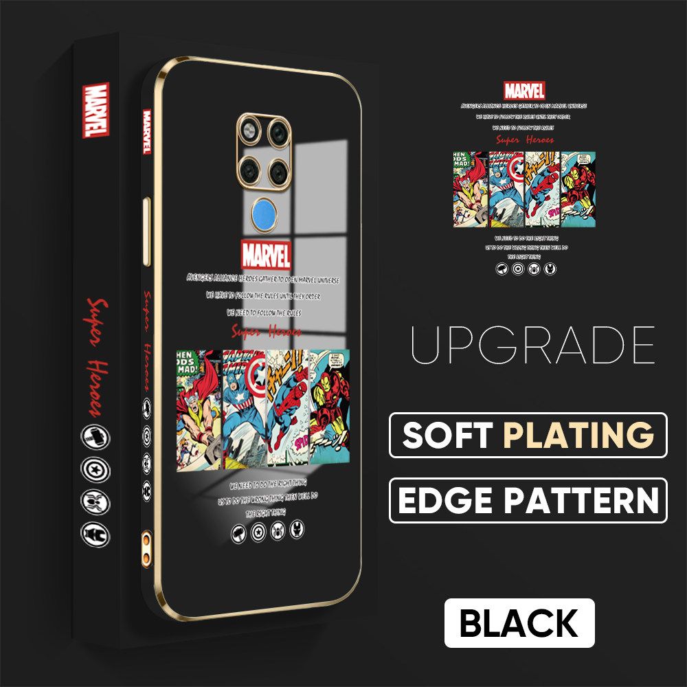Jizetin (Free Lanyard) Huawei Mate 20 X Back Cover Superhero Collection Luxury 6D Plating Case Side Pattern Soft Silicone Square Phone Cases
