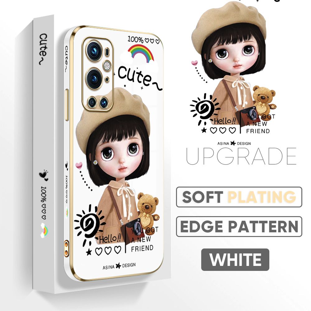 TA for OnePlus 9 Pro Back Cover + Free Lanyard Satchel Girl Luxury 6D Plating Case Side Pattern Soft Silicone Square Phone Cases