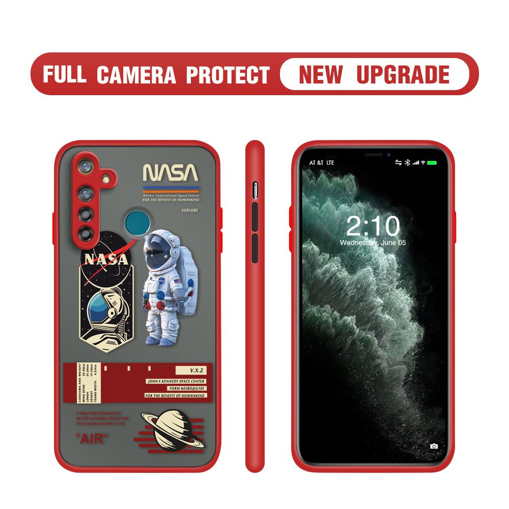 Hontinga for Realme 5 Pro Case Cartoon Astronaut Cover Camera Shockproof Protection Case Edge Frosted Transparent Phone Cover