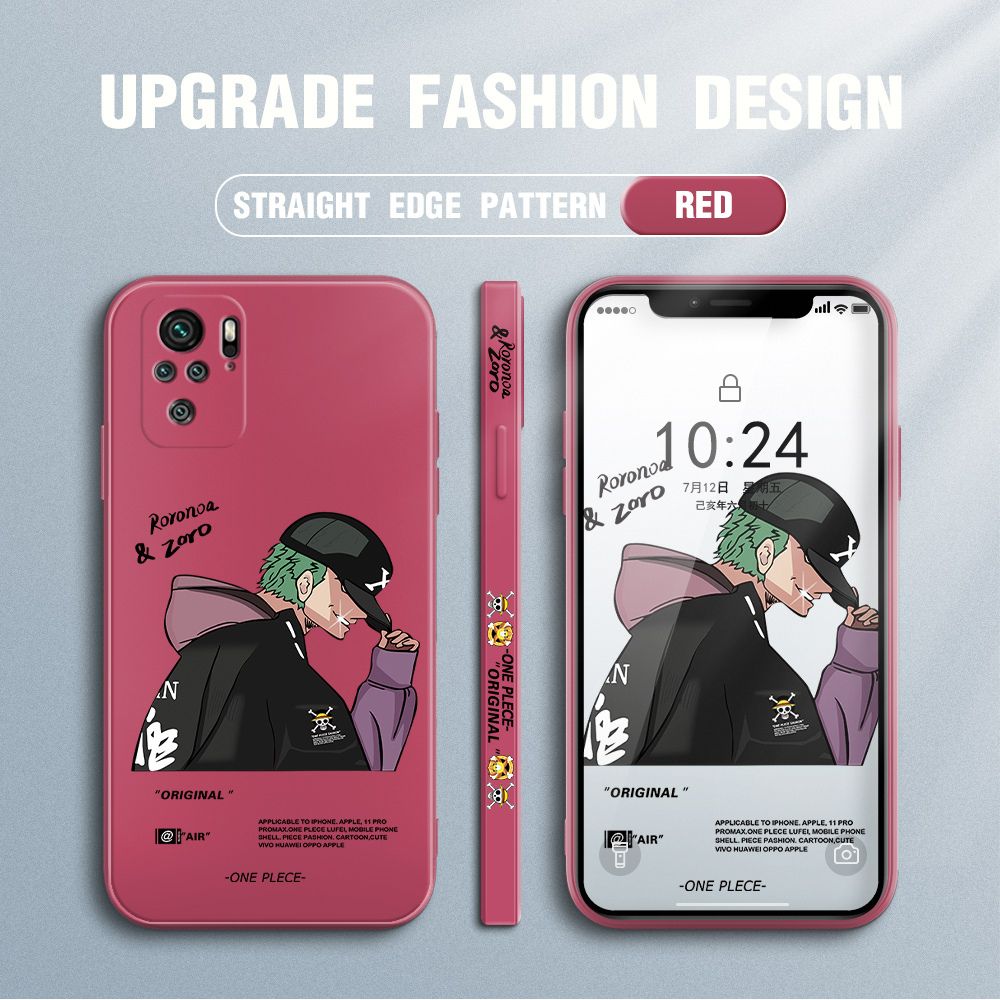 Jizetin for Redmi Note 10 4G / Redmi Note 10S Case Anime One Piece Roronoa Zoro Side Design Phone Case Ultra Soft Edge Pattern Liquid Silicone Phone Cases